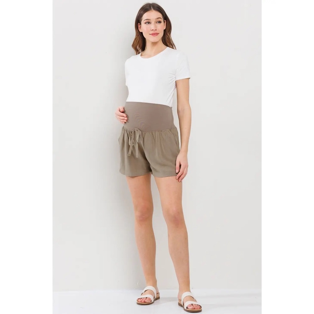Hello Miz Drawstring Pocket Maternity Shorts - Taupe
